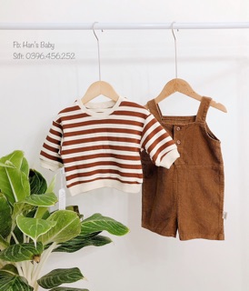 Set yếm + áo len kẻ