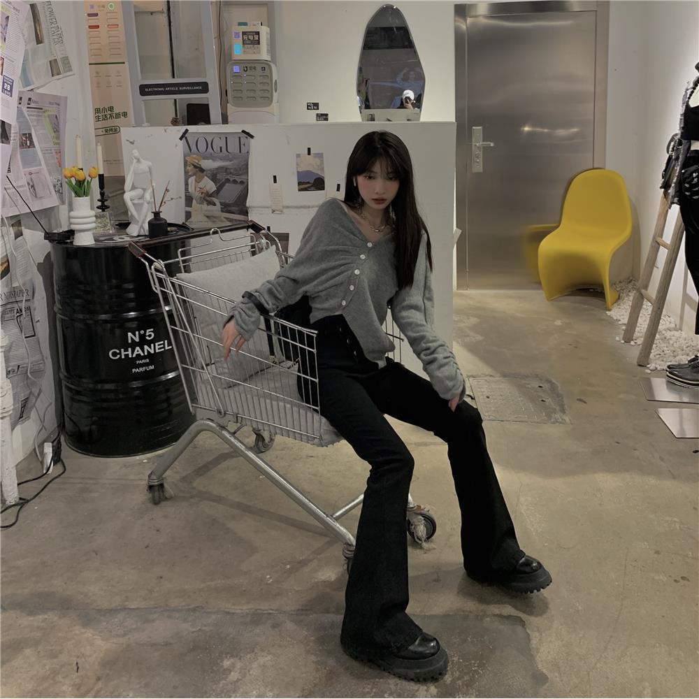 ∋ ̅ ∈ Quần Jean Dài Ống Loe Eo Cao Dáng Rộng Thời Trang Xu Hướng Dành Cho Bạn Nữ Mũm Mĩm