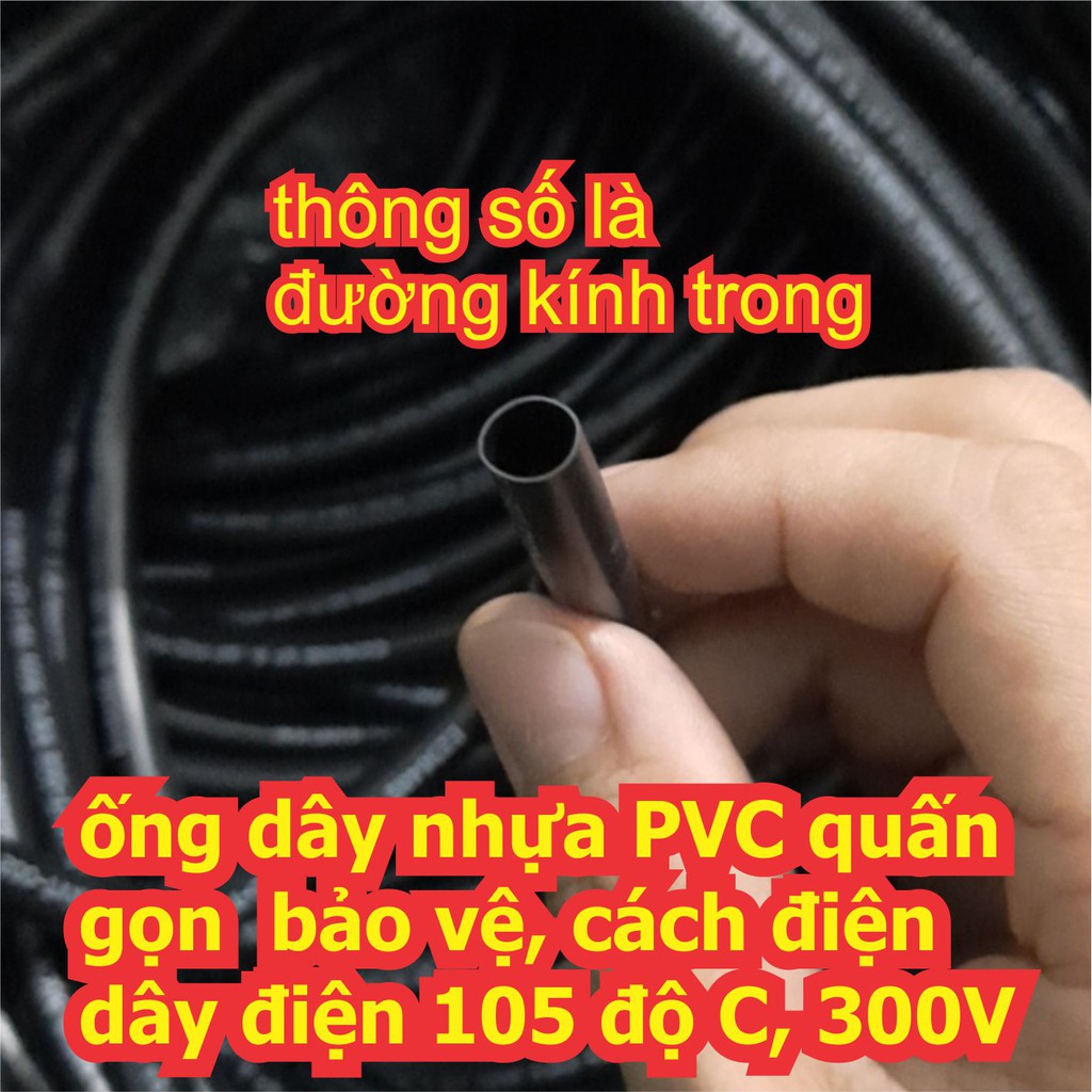 ống dây nhựa PVC quấn gọn bảo vệ, cách điện dây điện 105 độ C, 300V màu đen phi trong 3mm ~ 14mm kde6915