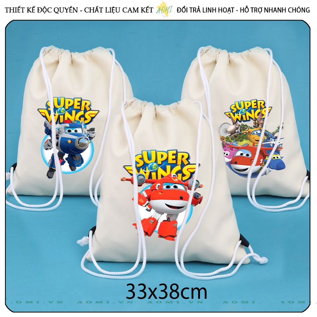 BALO MINI đội bay supper wing AOMIVN DÂY RÚT ĐEO VAI 33x38cm NHỎ XINH UNISEX CHẤT CANVAS CUTE TIỆN ÍCH DU LỊCH DẠO PHỐ