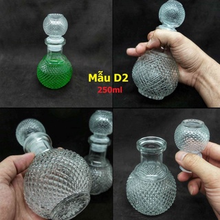 Chai Thủy Tinh Đựng Rượu 250ML bầu tròn giác kim cương nổi - Vỏ Chai Rượu Đẹp - Bình Đựng Ruou (D2)