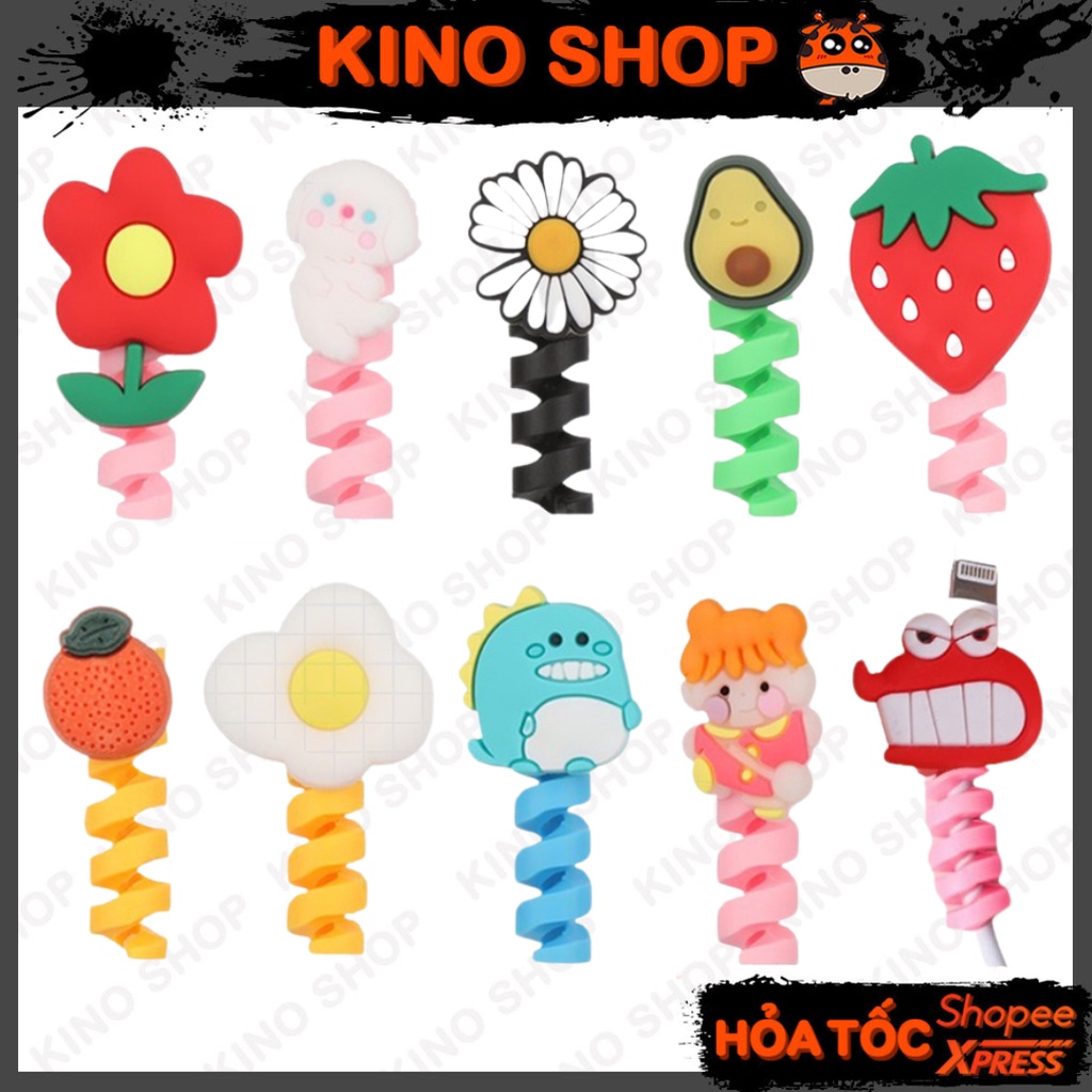 Nút Lò Xo Hình Thú Bảo Vệ Cáp Sạc Quấn Tai Nghe Silicon Chống Gãy Đứt Kinoshop