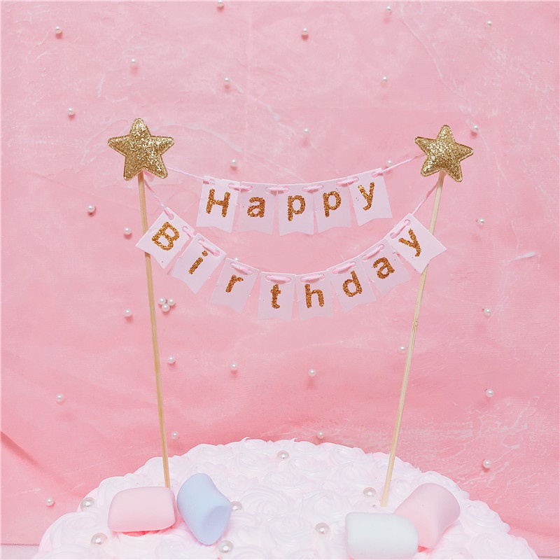 1 Set Phụ Kiện Cắm Bánh Sinh Nhật Hình Chữ Happy Birthday