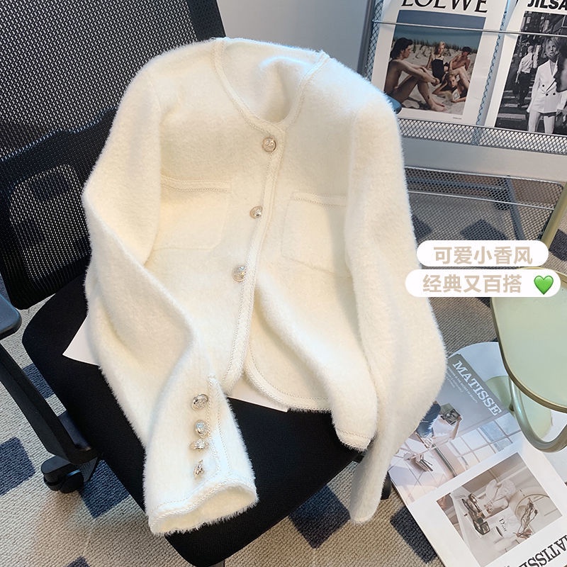 Áo Khoác Cardigan Dệt Kim Vải Lông Cừu Thời Trang Mùa Thu Cho Nữ