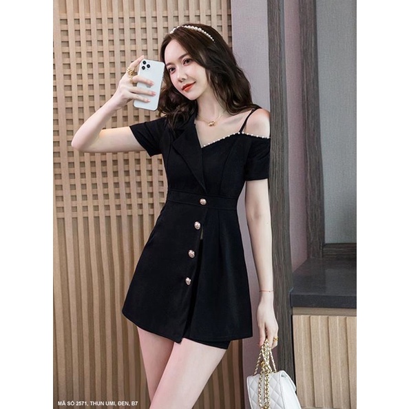 (Có bigsize) Set bộ áo giả vest phối trễ vai thiết kế và quần đùi ngắn cho bạn nữa mặc dạp phố