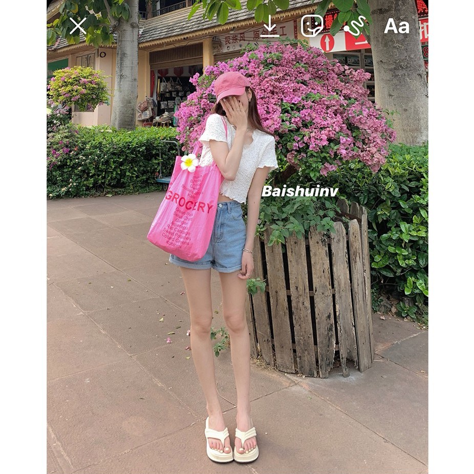 Cocory vn Áo kiểu croptop tay ngắn cổ chữ V cài nút thời trang mùa hè xinh xắn quyến rũ dành cho nữ