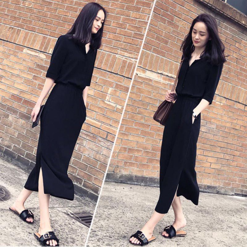 FREESHIP ĐƠN 99K_ Đầm Chiffon Dáng Dài Màu Trơn Phong Cách Thanh Lịch | BigBuy360 - bigbuy360.vn