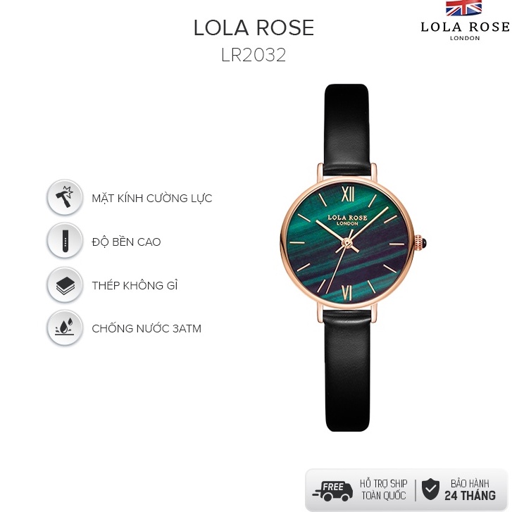 Đồng hồ nữ chống nước đồng hồ Lolarose đá malachite cao cấp mặt số 30mm dây da bò Italy mềm mại bảo hành 2 năm LR2032
