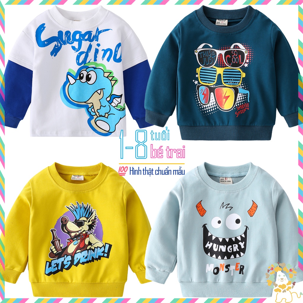 Áo bé trai WELLKIDS áo nỉ dài tay cho bé size đại chất da cá họa tiết đáng yêu hàng xuất Âu Mỹ