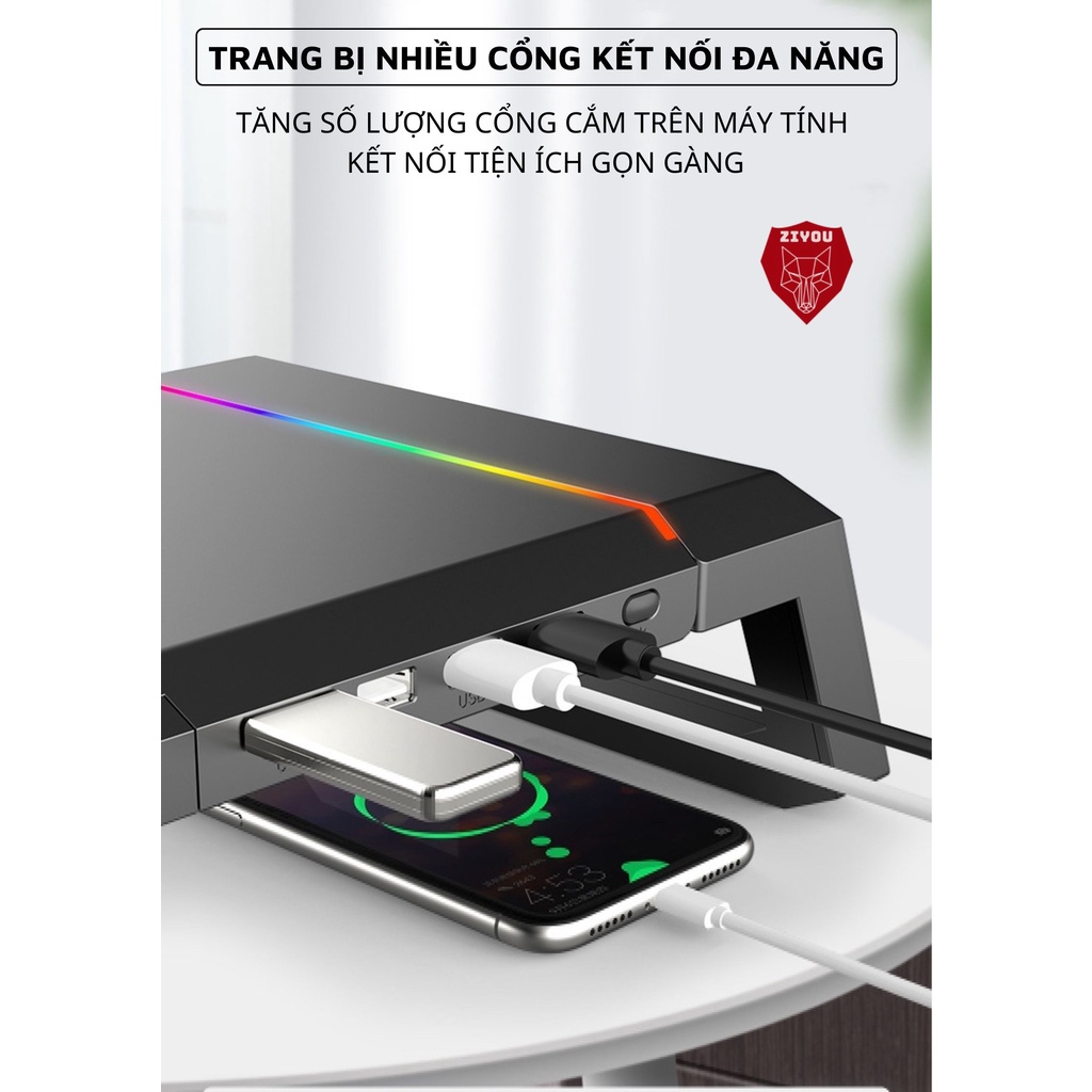 Kệ Để Màn Hình Máy Tính, Laptop Ziyou T1 Có LED RGB Nhiều Chế Độ Nháy Kiểu Dáng Hiện Đại Tích Hợp Cổng HUB USB Tiện Lợi