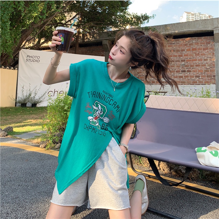 Áo thun dáng rộng thiết kế xẻ tà phong cách hàn quốc 2 màu tùy chọn thời trang cho nữ | BigBuy360 - bigbuy360.vn