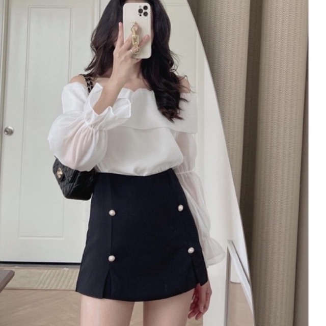L05 Set Áo trễ vai kèm chân váy chất đẹp Laba sang chảnh nổi bật với thiết kế riêng biệt không đụng hàng