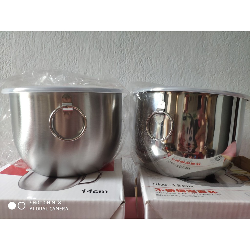 Ly inox tiện dụng dễ thương .ca mì sâu đáy có nắp đậy kín 14 cm 15cm