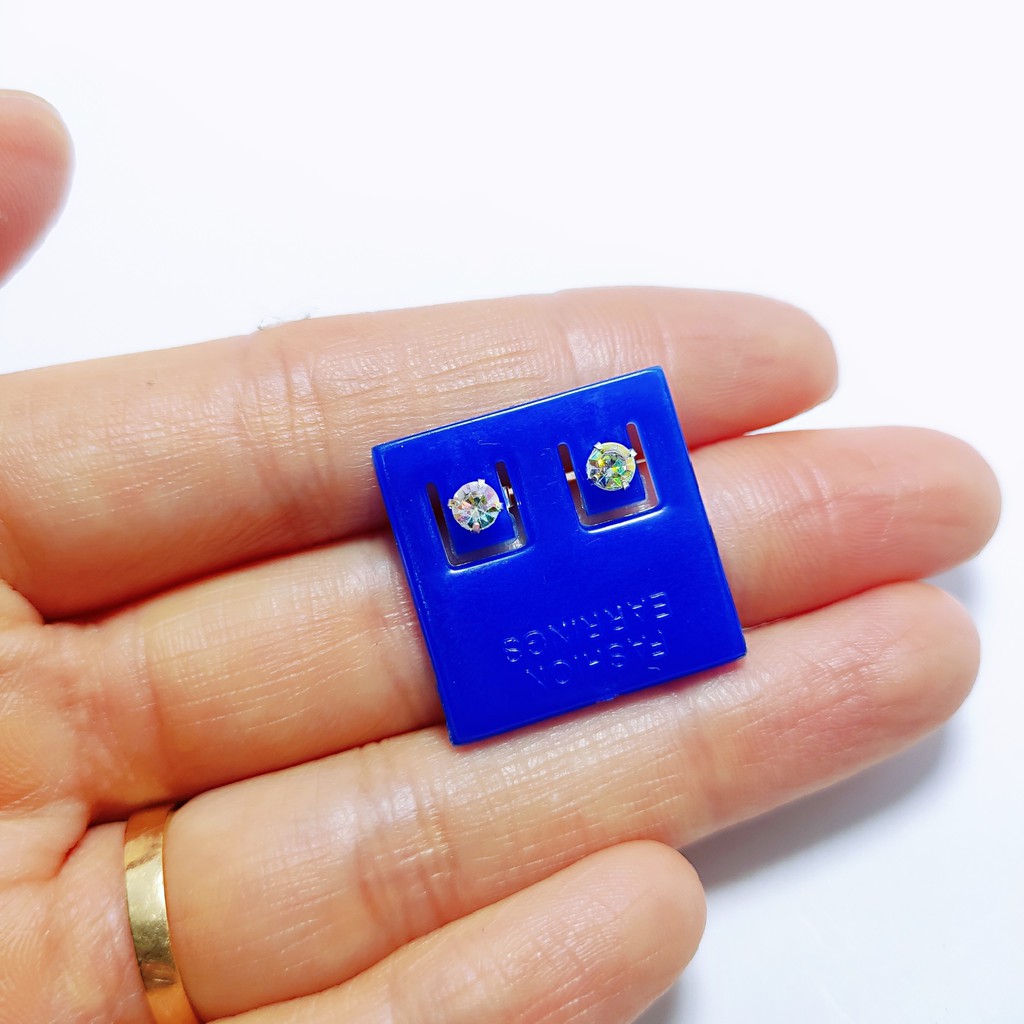 Bông tai bạc bông đính đá pha lê ngũ sắc lấp lánh size 2,3li