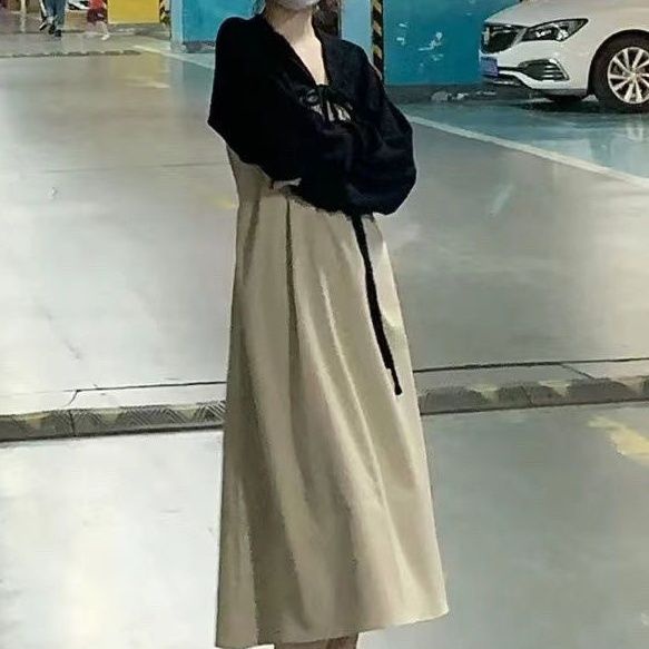 AMOI Set Đầm Hai Dây Và Áo Khoác Cardigan Chống Nắng Thời Trang 2022 Cho Nữ