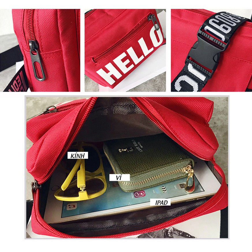 Túi Bao Tử Hộp HELLO Phối Dây Thêu Chữ Cá Tính 554