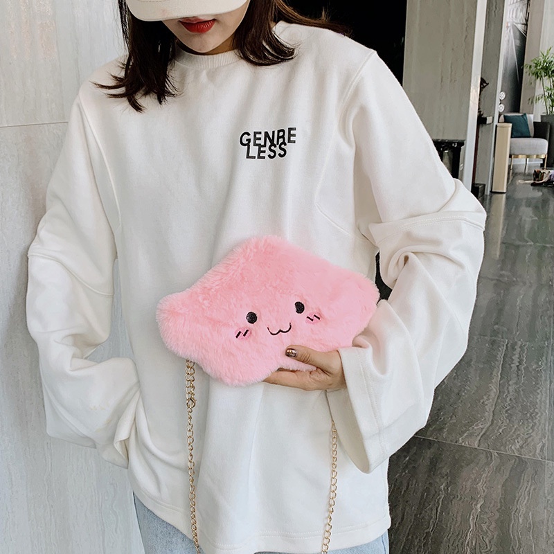 Túi Xách Đeo Vai Hình Đám Mây Bằng Lông Nhung Phối Dây Xích Dễ Thương Xinh Xắn Dành Cho Nữ