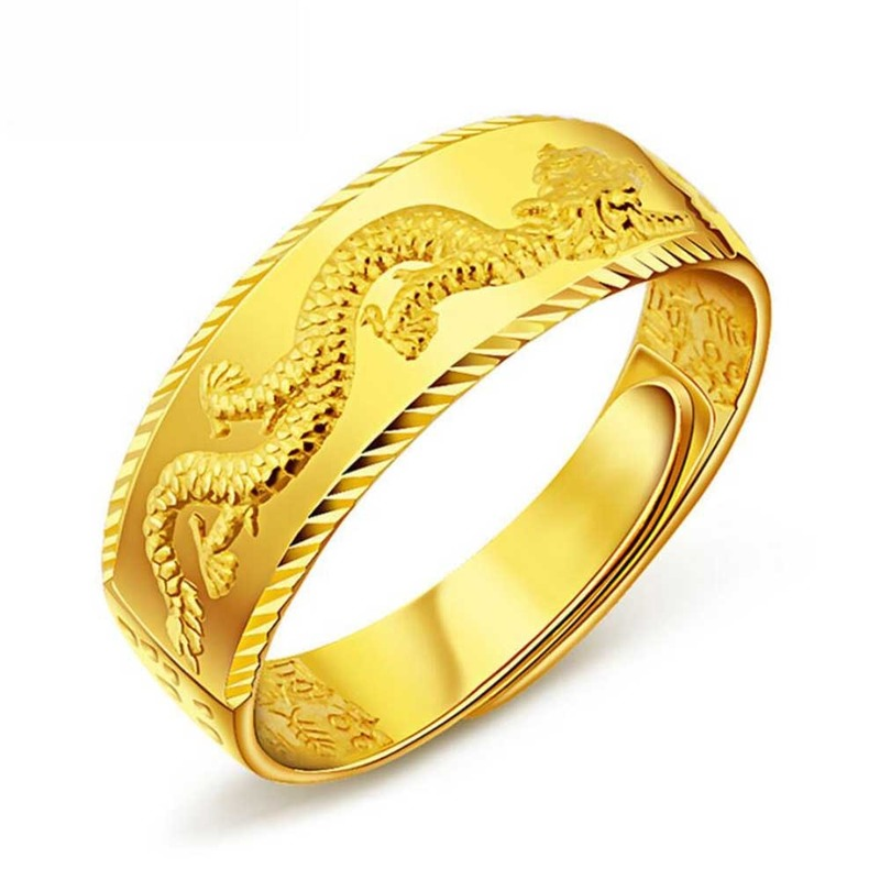 Nhẫn Thép Titan Mạ Vàng / Bạc Hình Rồng Thời Trang Cho Nam
