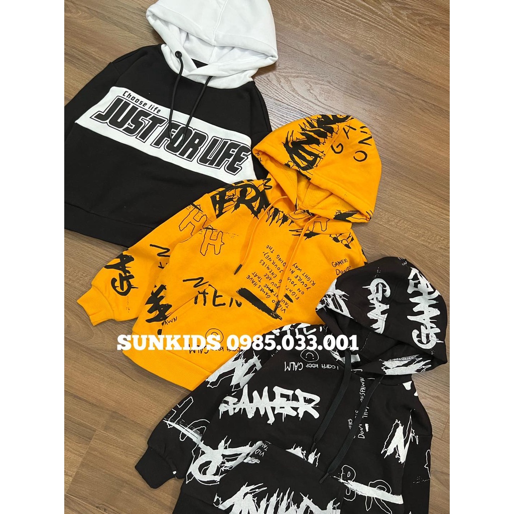 Áo nỉ hoodie bé trai phối chữ