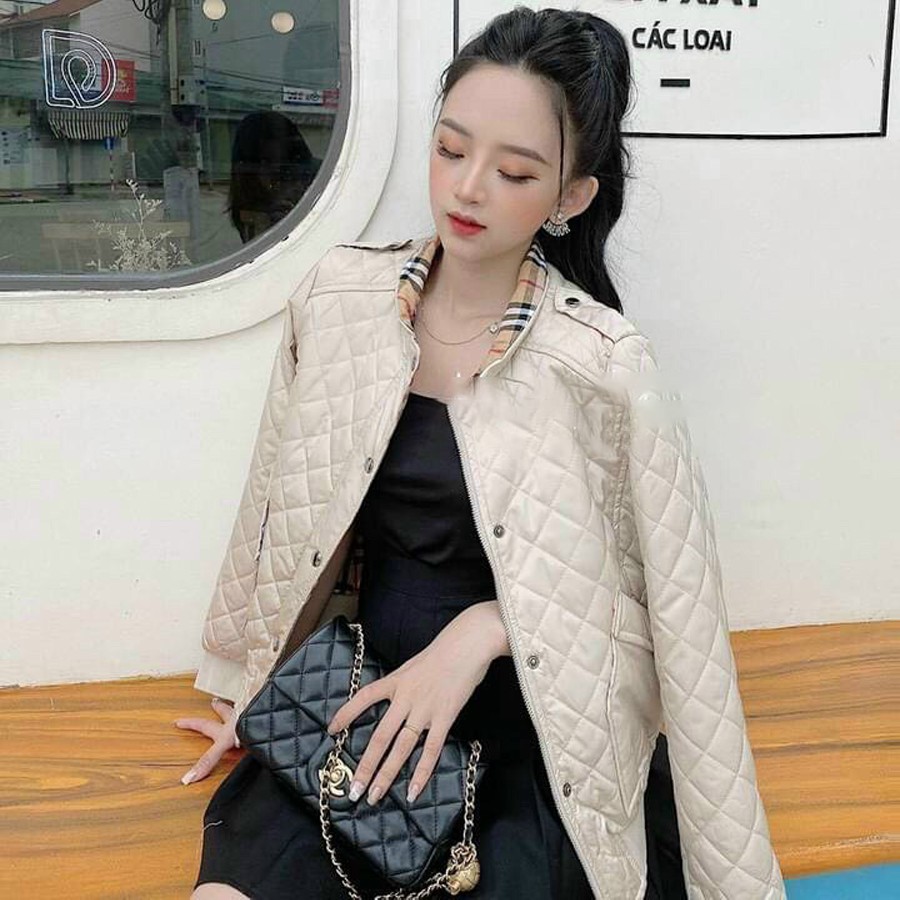 Áo Khoác Phao Nữ Quả Trám TEMA - Áo Khoác Phao Bomber Cổ Sen Lót Kẻ | BigBuy360 - bigbuy360.vn