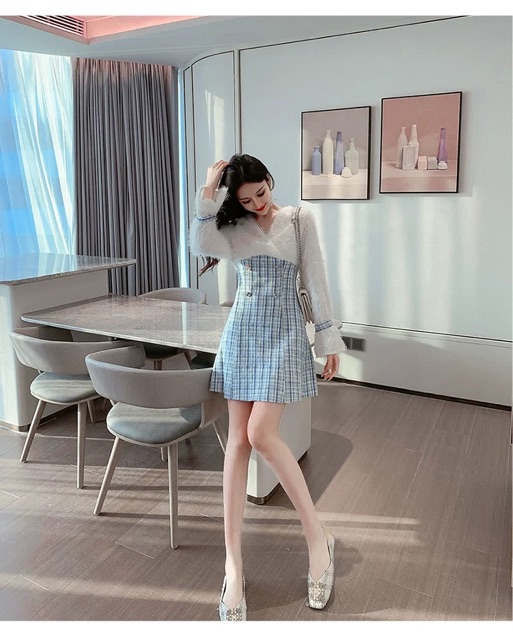 [CÓ SẴN-size S] Đầm dạ caro tiểu thư cổ v(Có ảnh thật) | BigBuy360 - bigbuy360.vn