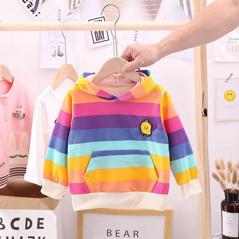 Áo hoodie hoạ tiết kẻ sọc nhiều màu thời trang cho bé gái