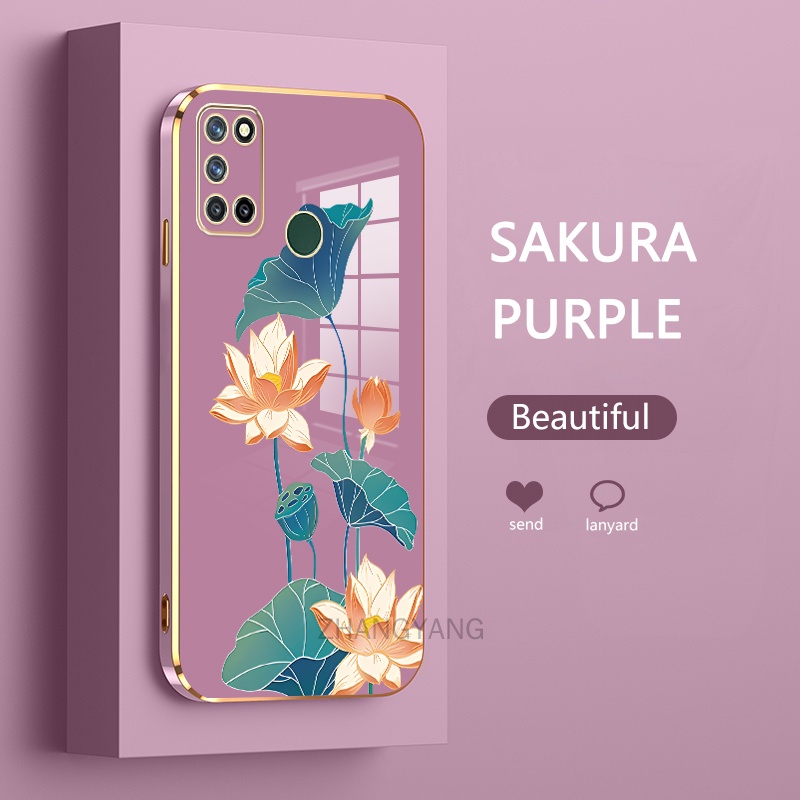 ốp lưng Realme 7i c17 ốp điện thoại Realme 7i c17 Ốp Điện Thoại TPU Dẻo Mạ Màu Họa Tiết Hoa Sen Sang Trọng