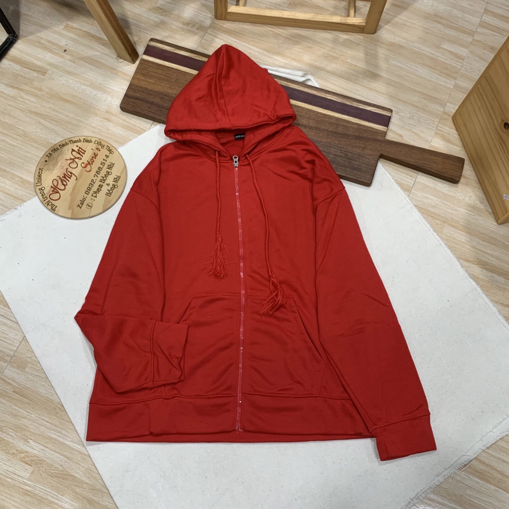 Áo Khoác Hoodie Zip Trơn Oversize Ulzzang Unisex Hoodie Dây Kéo Màu Đỏ Dáng Rộng - MM