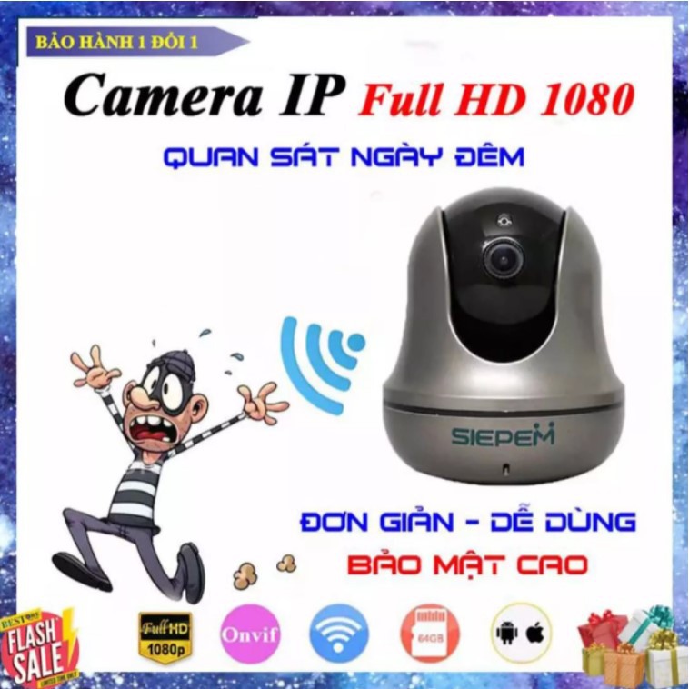 Camera wifi Camera Ip Wifi Trong Nhà Siepem S6812 Plus Xoay 360 Độ Siêu Nét Full HD 1080p Đàm Thoại 2 Chiều Bảo Hành 12