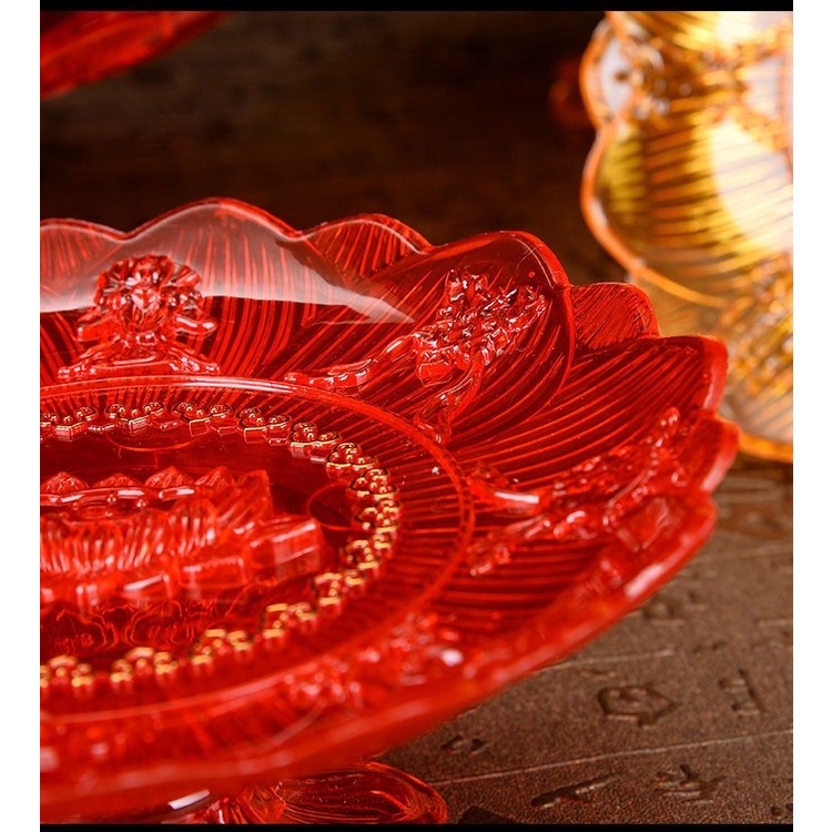 Đĩa hoa quả ban thờ, đĩa trái cây thờ cúng, chất liệu nhựa cao cấp mô phỏng thuỷ tinh, bề rộng 22cm đựng 5 quả to