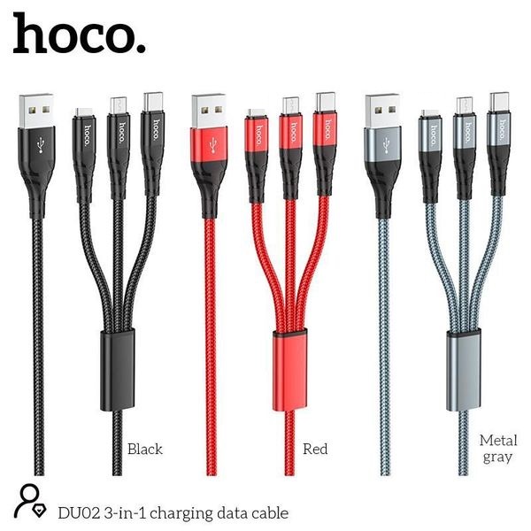 Cáp sạc nhanh Hoco 3 đầu IP-Type C-MicroUSB