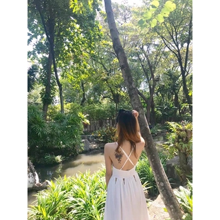 Váy Maxi trắng hở lưng ( ảnh thật )