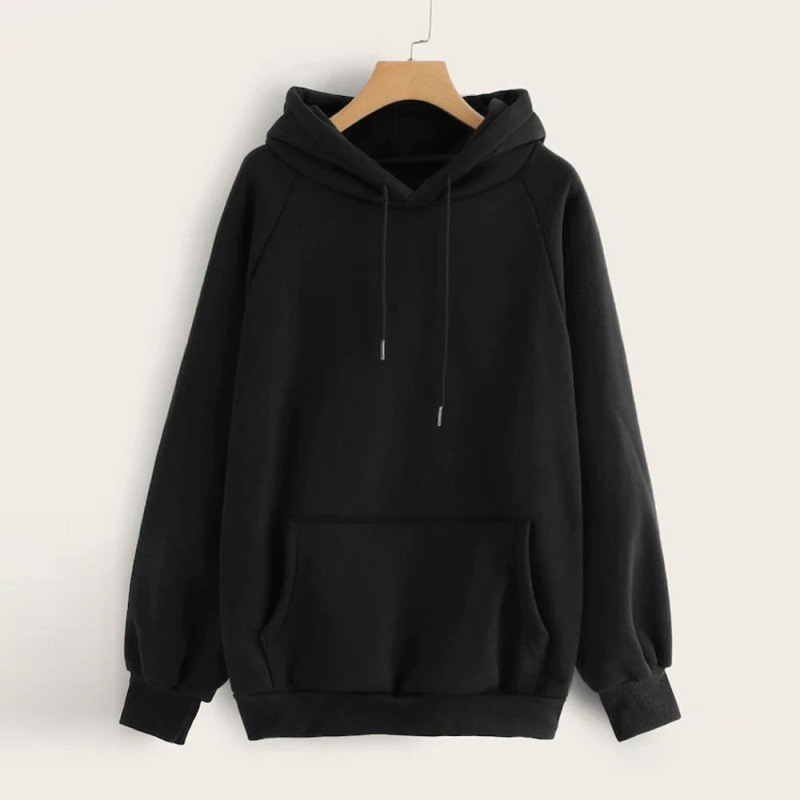 Áo hoodie IELGY tay dài dáng rộng màu trơn lót nhung dày dặn thời trang Hàn Quốc cho nữ