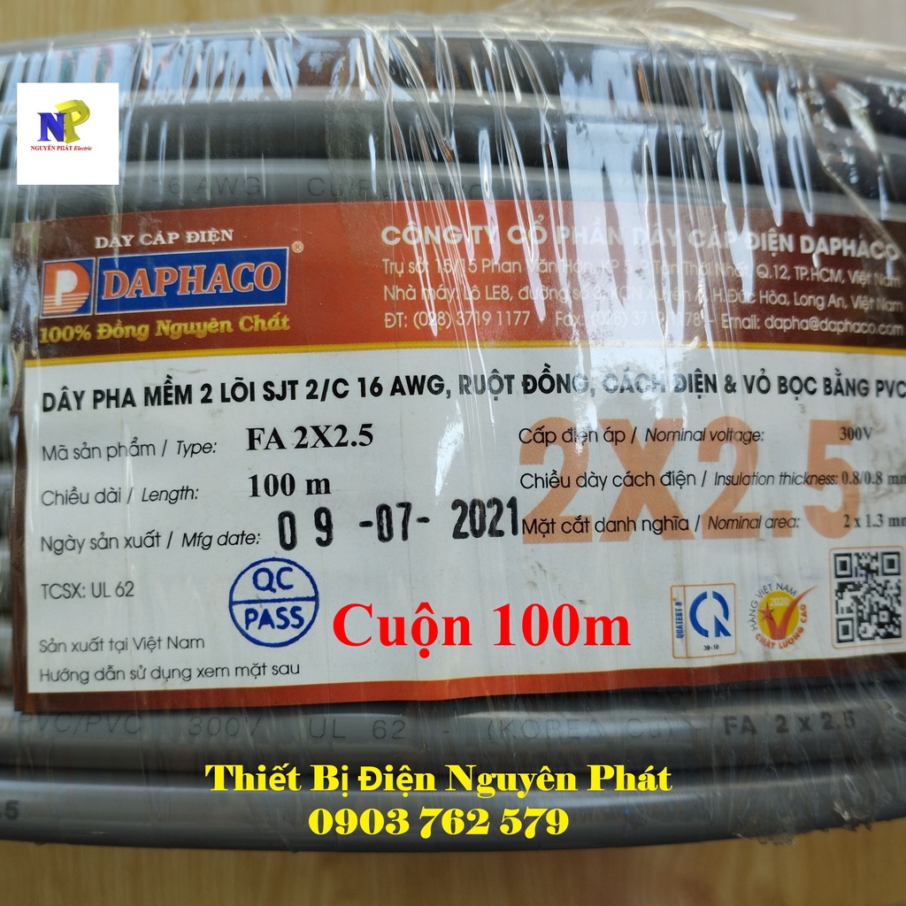 Dây Điện Đôi 2x2.5 - Cuộn 100 Mét Dây Pha Tròn Xám 2 Lớp Vỏ Bọc PVC
