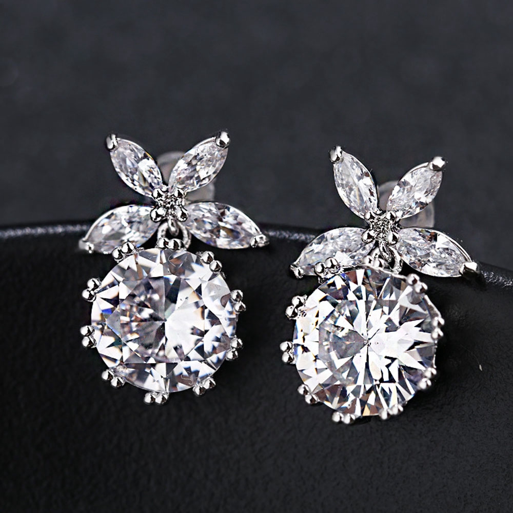 MXGOODS Zircon Shiny|S925|Needle Prevent Allergy Dangle Drop Earrings