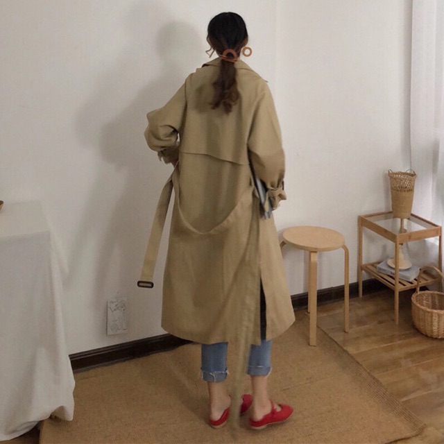 KÈM ẢNH THẬT- Áo Khoác mangto nữ vải kaki dáng dài đứng form Hàn Quốc