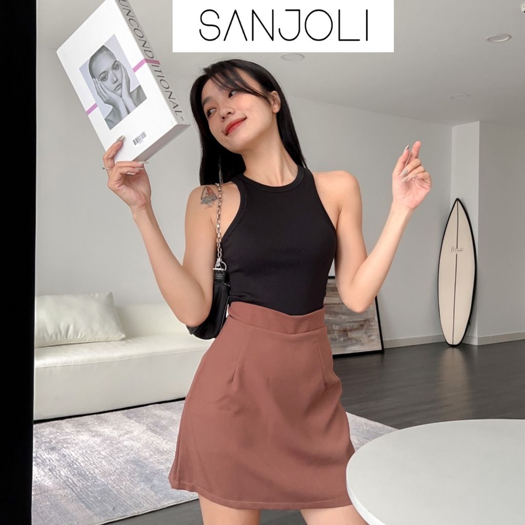 Chân váy chữ A nữ Sanjoli công sở ngắn cạp lưng cao ôm dáng xòe có quần trong thiết kế vintage CV002