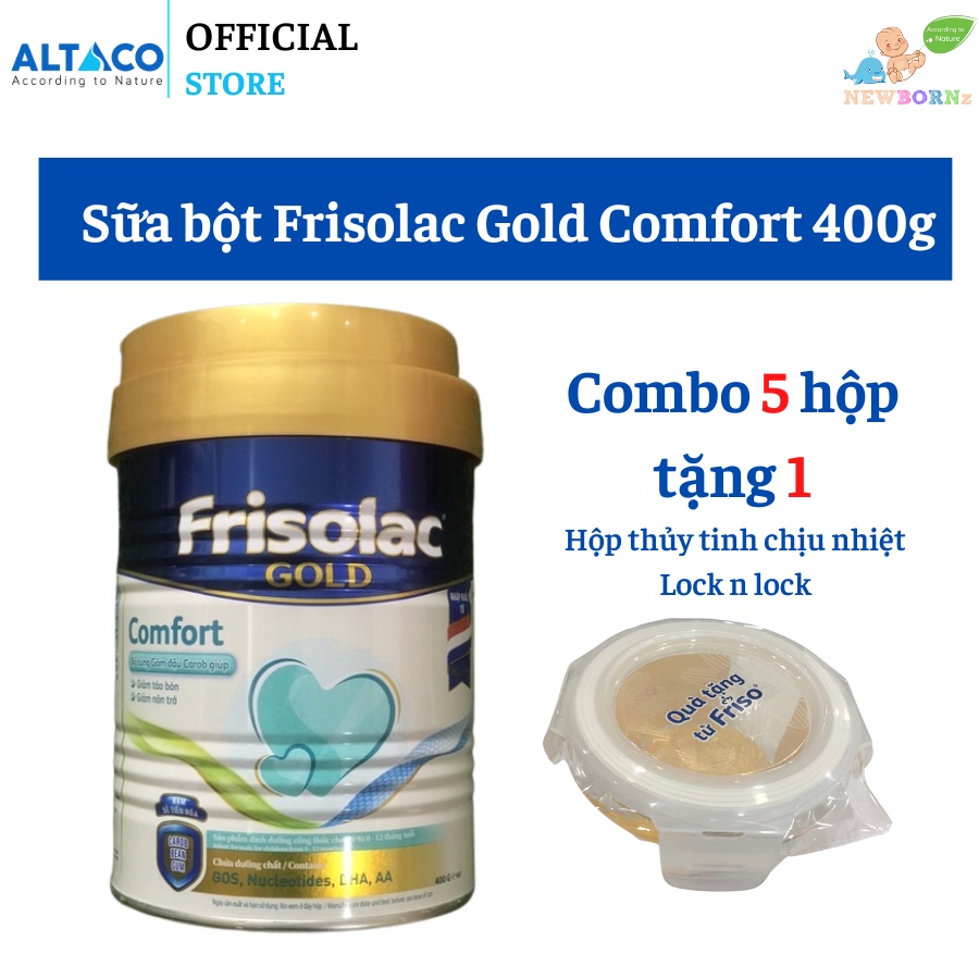 Combo 5 hộp Sữa bột Frisolac Gold Comfort 400g- Nhập khẩu Hà Lan TẶNG 1 hộp chịu nhiệt Lock n lock