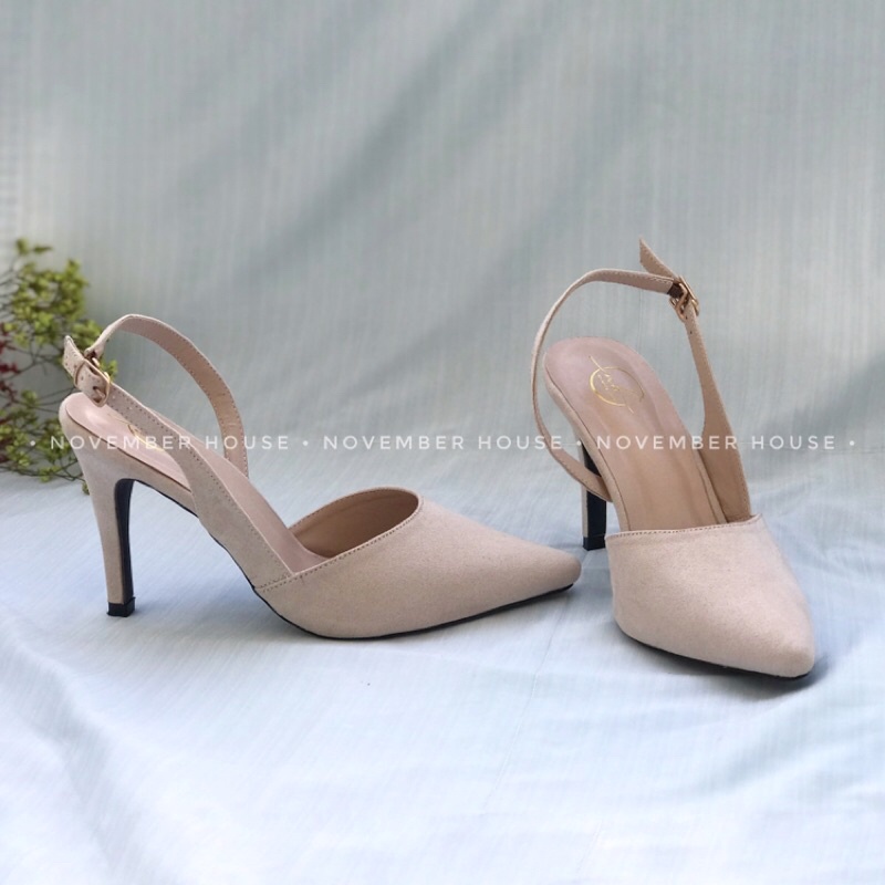 Giày cao gót slingback da lộn kiểu dáng thanh lịch thời trang nữ - SB12, Oula Store