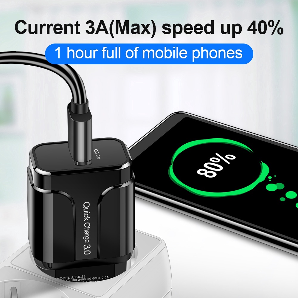 Cốc Sạc Nhanh 3A 3.0 USB Phích Cắm EU Cho iPhone X MAX 7 8 QC3.0 Samsung Xiaomi