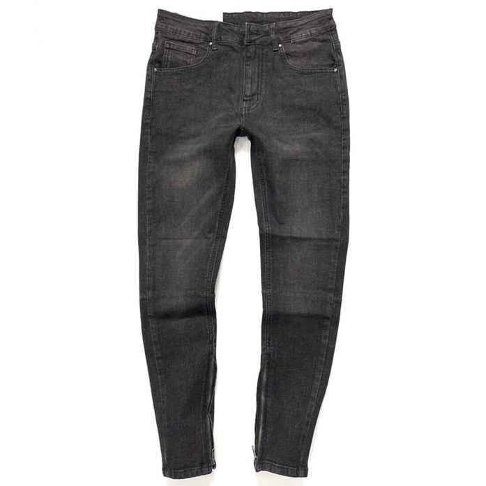 Quần jean nam streetwear chất bò DATINO khoá Zipper màu xám trơn Denim co giãn, bền màu giặt tay giặt máy.