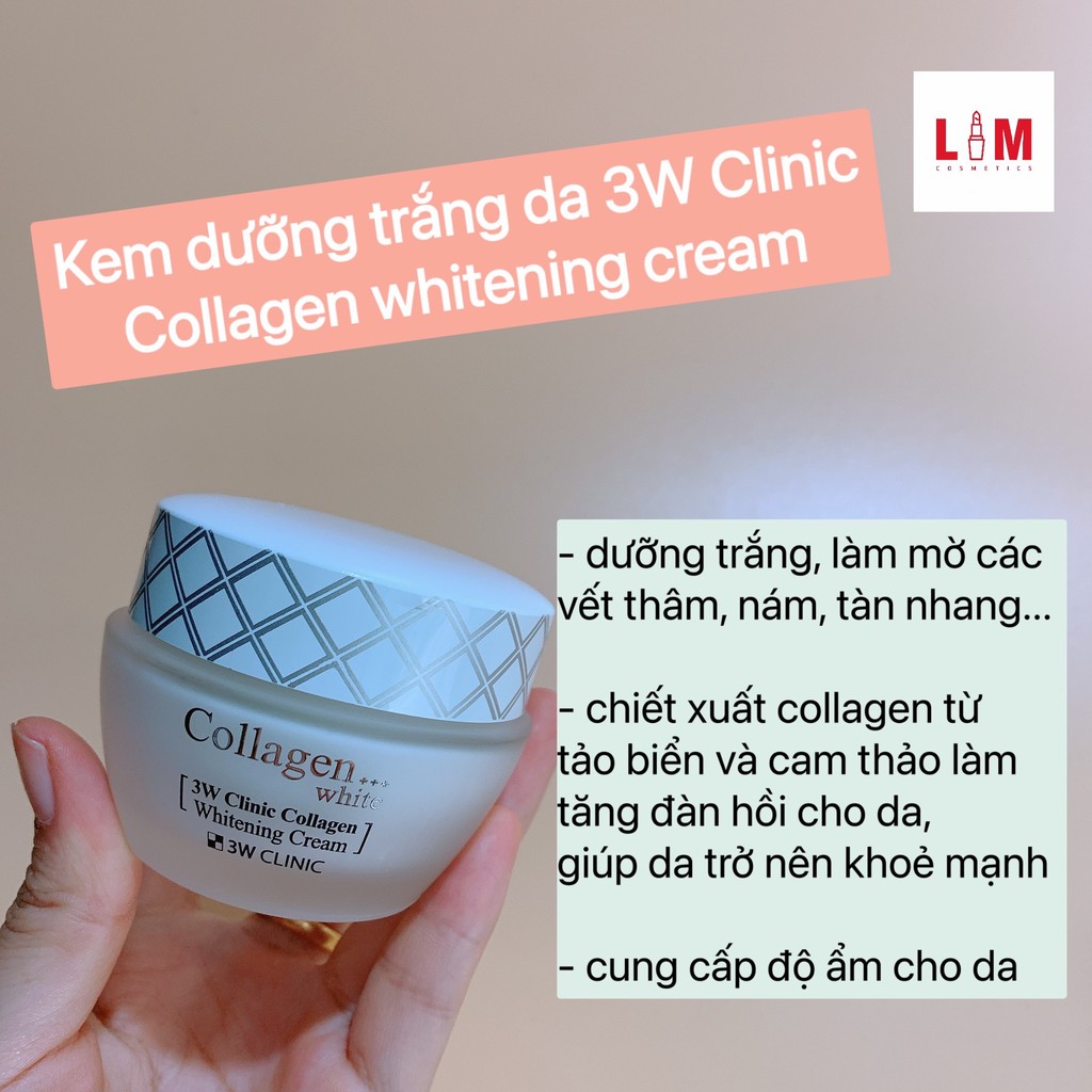 Kem dưỡng trắng da mặt tinh chất Collagen 3W Clinic Collagen Whitening Cream 60ml [Chính Hãng]