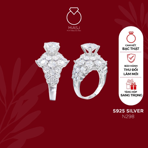 Nhẫn nữ bạc Ý S925 MiASJ N298 nạm đá cao cấp, sang trọng, lung linh