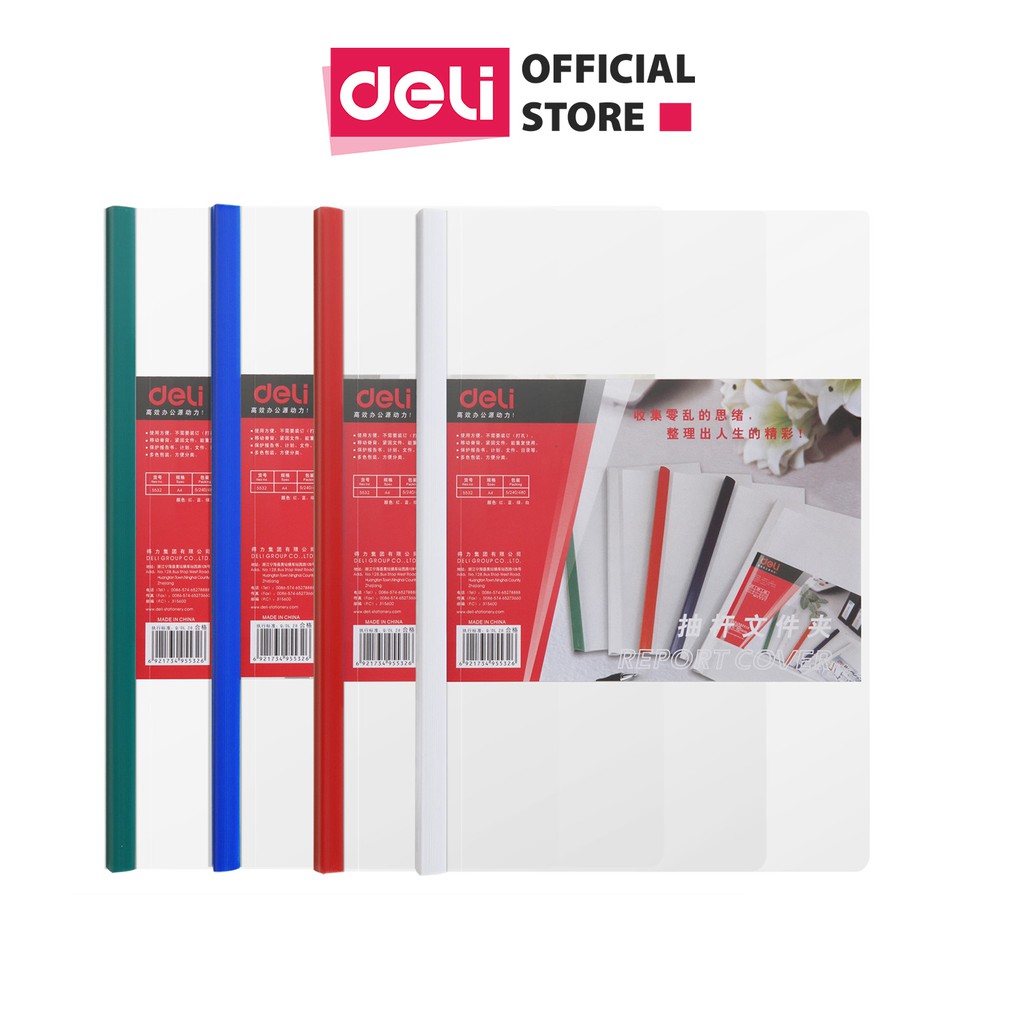 File rút gáy A4 15mm Deli Xanh dương/Xanh lá/Đỏ/Vàng - 2 chiếc - E5532