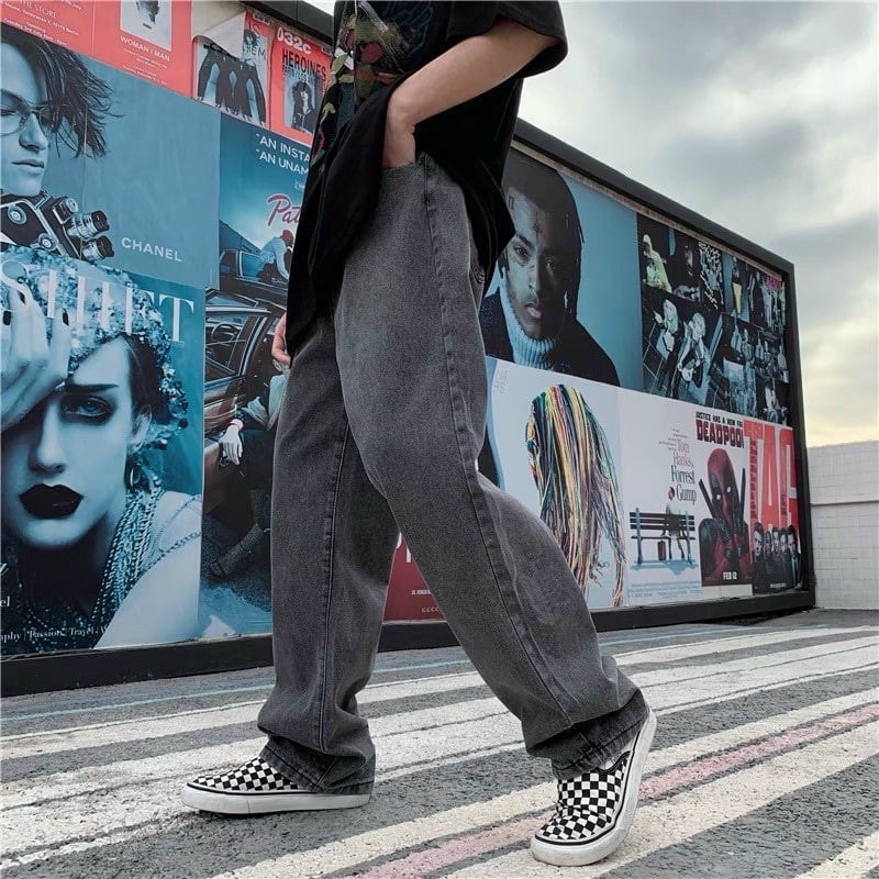 Quần jean ống rộng màu Đen xám  Nam Nữ dáng xuông , quần bò ống suông fom rộng nam phong cách Hàn Quốc hàng jean cao cấp | BigBuy360 - bigbuy360.vn