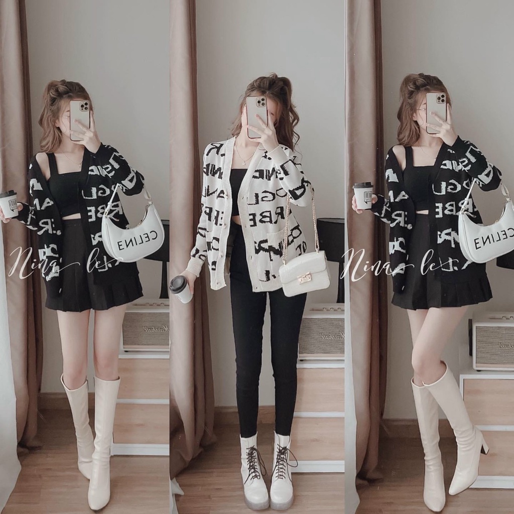 Áo Khoác Len Rộng Ulzzang. Áo Khoác Cardigan Len Viền Dáng Dài Form Rộng [Len Nút Chữ]