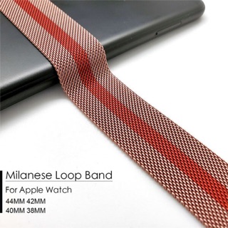 Dây Milanese Loop Hồng sọc đỏ cho Apple Watch Size 38mm / 40mm / 42mm / 44mm