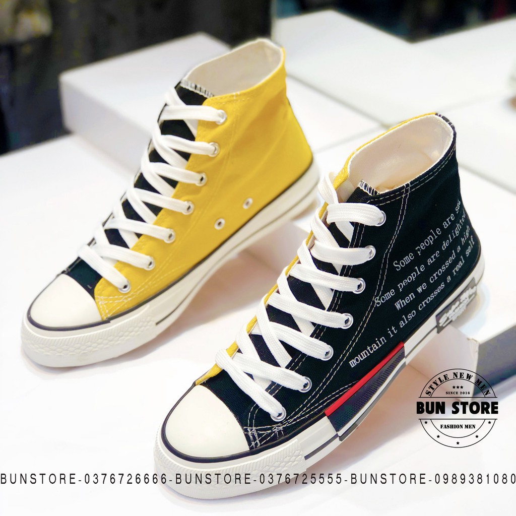 GIÀY THỂ THAO NAM NỮ SNEAKER 2 VẠT MÀU ĐEN VÀNG CỔ CAO ĐẸP CV509 LOẠI 1