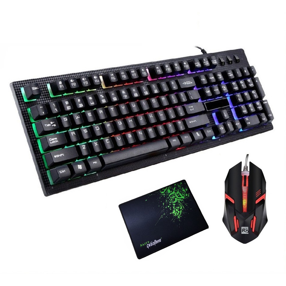 BỘ BÀN PHÍM GIẢ CƠ G20 VÀ CHUỘT R8 1602 CHUYÊN GAME LED 7 MÀU + TẶNG LÓT RAZER