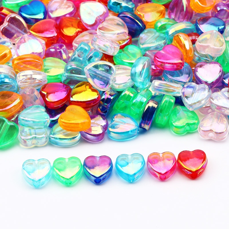 Túi 100 Hạt Xỏ Lỗ Hình Trái Tim 8 * 9mm Nhiều Màu Sắc
